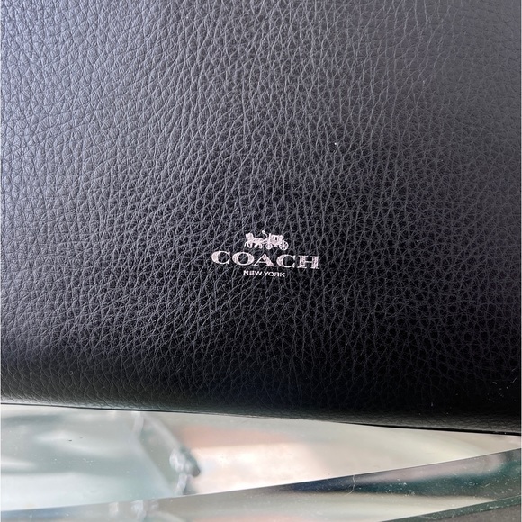 Coach Derby Tote Shoulder Bag pebble Leather Black Red 58660 - Picture 7 of 12